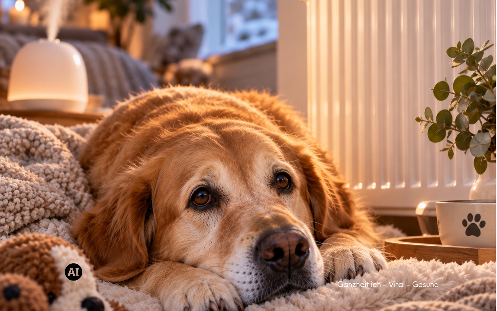 Heller Hund kratzt sich mit der Hinterpfote hinter dem Ohr – Haut und Fell im Blick