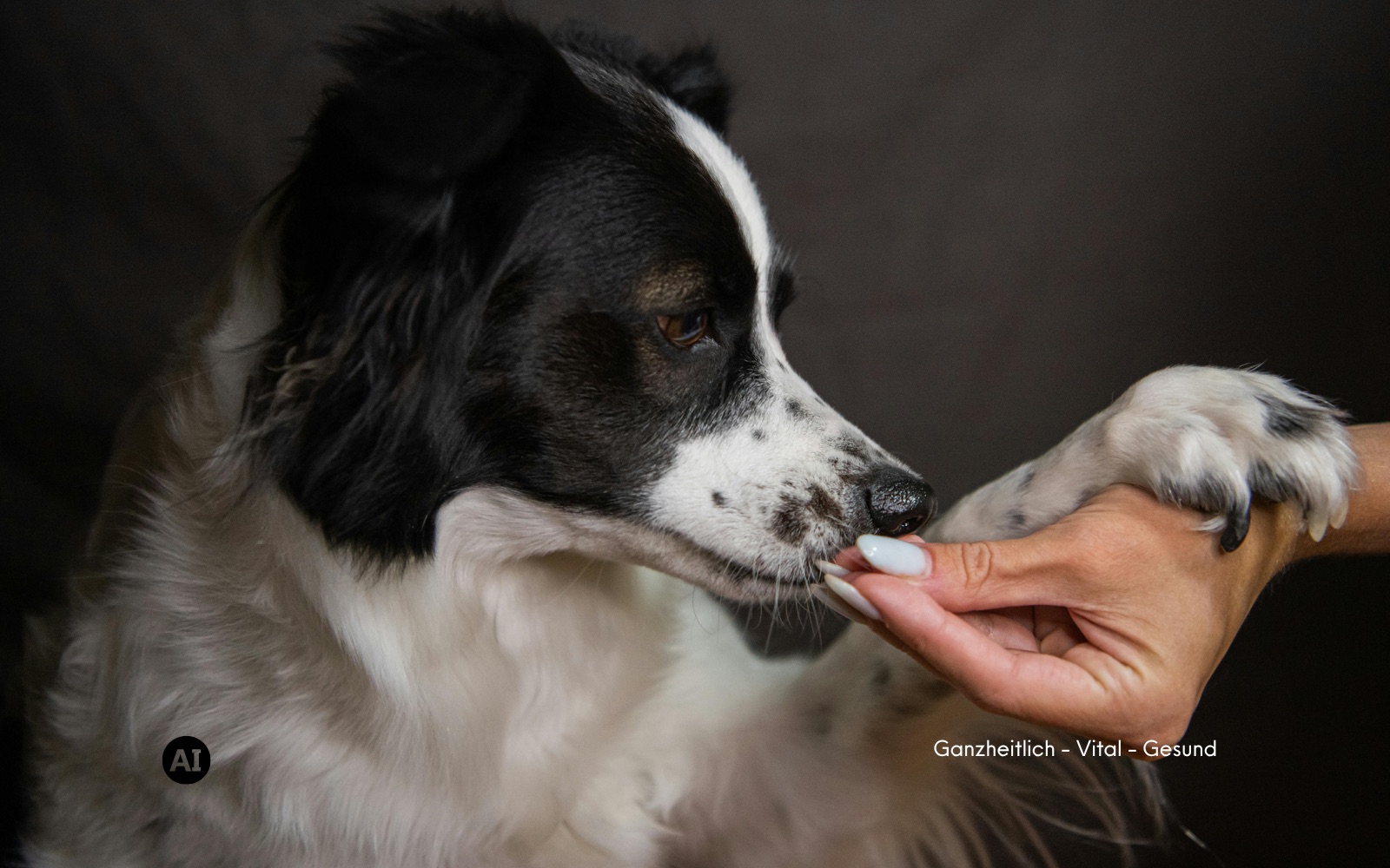 Hund sitzt aufmerksam vor einer Hand, die ihm ein kleines Leckerli hinhält